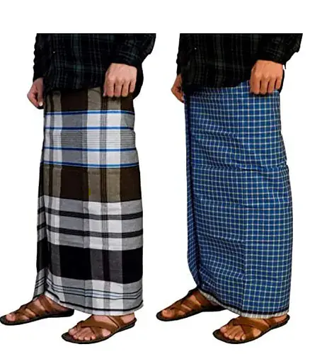 2m Checked Cotton Mens Lungi set of 2 - Master